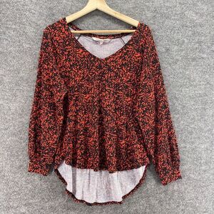 Willow Drive Blouse Women M Medium Orange Geometric V-Neck Long Sleeve Casual